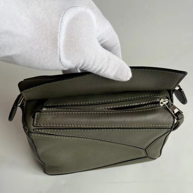 Loewe Puzzle Mini Olive Green Calfskin Leather Crossbody Bag