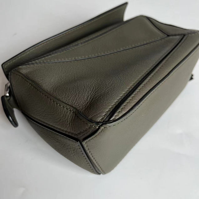 Loewe Puzzle Mini Olive Green Calfskin Leather Crossbody Bag