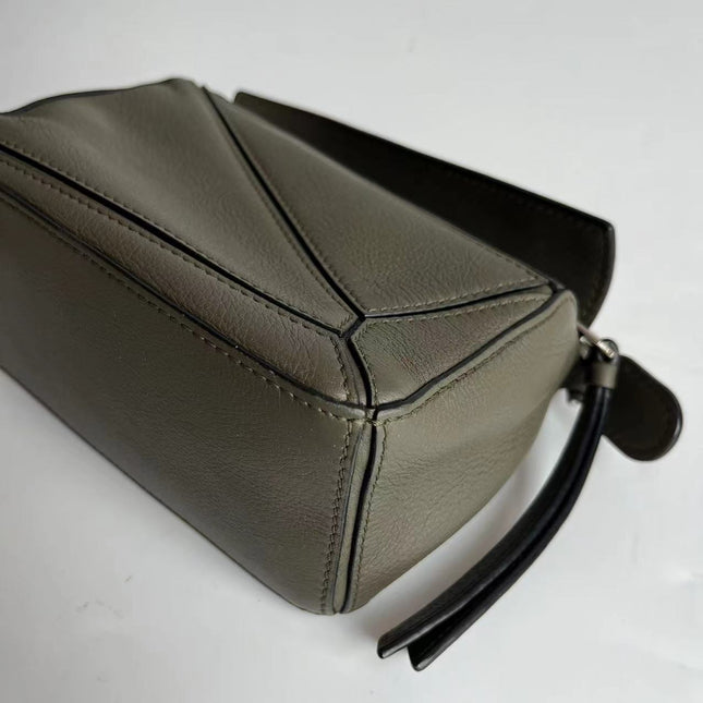Loewe Puzzle Mini Olive Green Calfskin Leather Crossbody Bag
