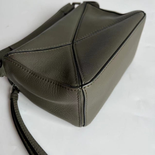 Loewe Puzzle Mini Olive Green Calfskin Leather Crossbody Bag