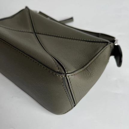 Loewe Puzzle Mini Olive Green Calfskin Leather Crossbody Bag