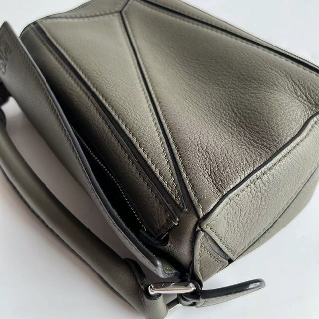 Loewe Puzzle Mini Olive Green Calfskin Leather Crossbody Bag