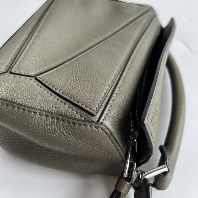 Loewe Puzzle Mini Olive Green Calfskin Leather Crossbody Bag