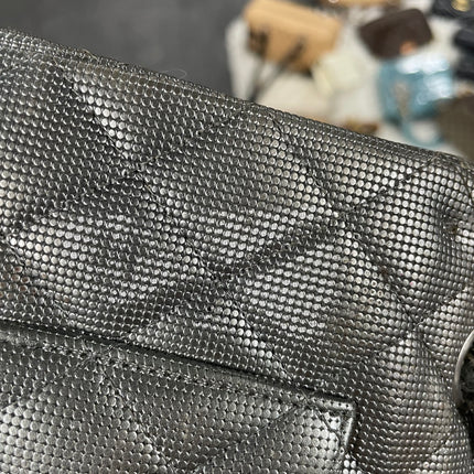 Chanel Classic Flap Medium 2016 Metallic Grey Pixel Effect Calfskin Leather Silver Hardware