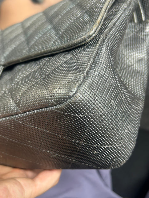 Chanel Classic Flap Medium 2016 Metallic Grey Pixel Effect Calfskin Leather Silver Hardware