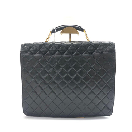 Chanel Vintage Quilted CC Briefcase Black Lambskin Leather Gold Hardware
