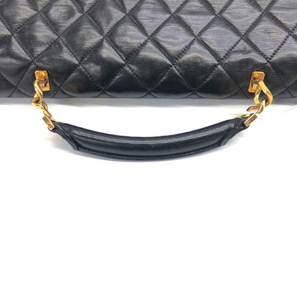 Chanel Vintage Quilted CC Briefcase Black Lambskin Leather Gold Hardware