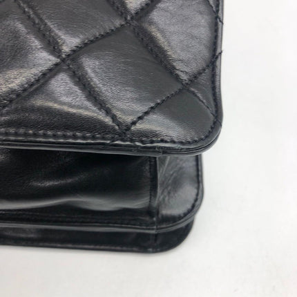 Chanel Vintage Quilted CC Briefcase Black Lambskin Leather Gold Hardware