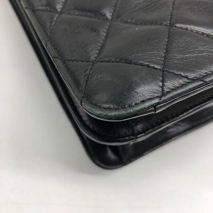 Chanel Vintage Quilted CC Briefcase Black Lambskin Leather Gold Hardware