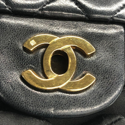 Chanel Vintage Classic Flap Small Black Lambskin Leather Double