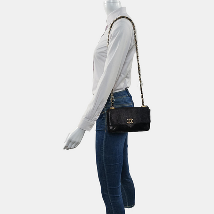 Chanel Classic Flap Mini Vintage Black Lizard Embossed Leather Gem CC Buckle Crossbody Bag