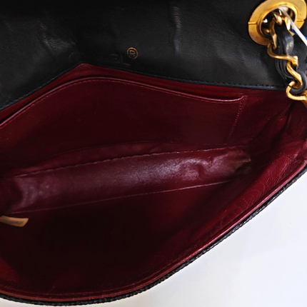 Chanel Classic Flap Mini Vintage Black Lizard Embossed Leather Gem CC Buckle Crossbody Bag