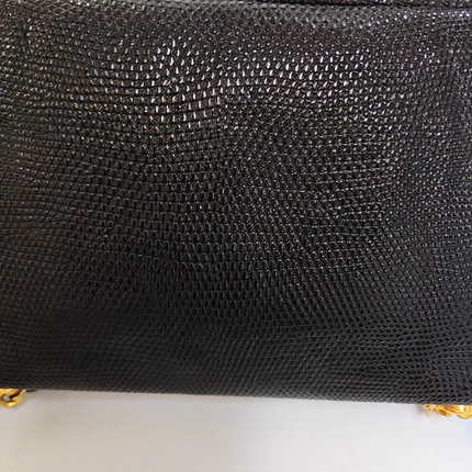 Chanel Classic Flap Mini Vintage Black Lizard Embossed Leather Gem CC Buckle Crossbody Bag