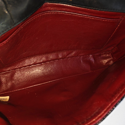 Chanel Classic Flap Mini Vintage Black Lizard Embossed Leather Gem CC Buckle Crossbody Bag