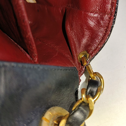 Chanel Classic Flap Mini Vintage Black Lizard Embossed Leather Gem CC Buckle Crossbody Bag