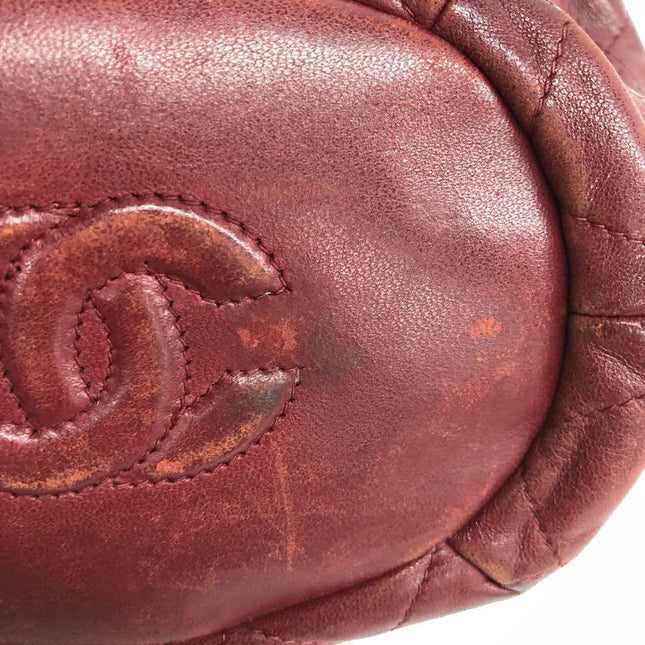 Chanel Vintage Drawstring Mini Bucket Bag Red Lambskin Matelasse