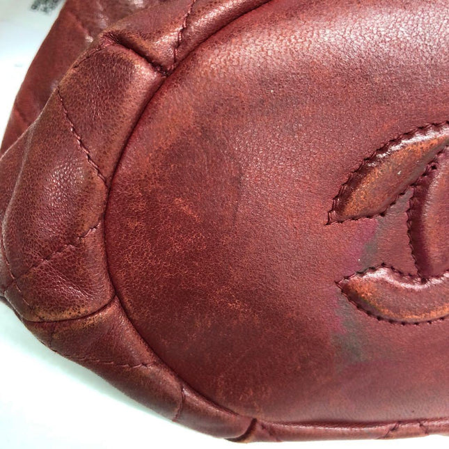 Chanel Vintage Drawstring Mini Bucket Bag Red Lambskin Matelasse