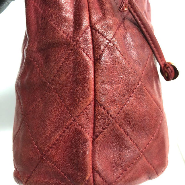 Chanel Vintage Drawstring Mini Bucket Bag Red Lambskin Matelasse