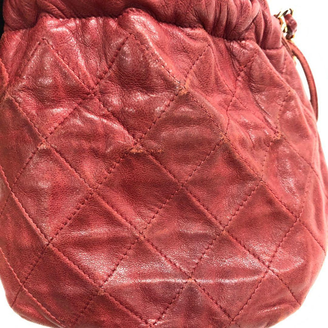 Chanel Vintage Drawstring Mini Bucket Bag Red Lambskin Matelasse