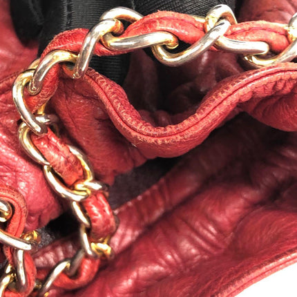 Chanel Vintage Drawstring Mini Bucket Bag Red Lambskin Matelasse