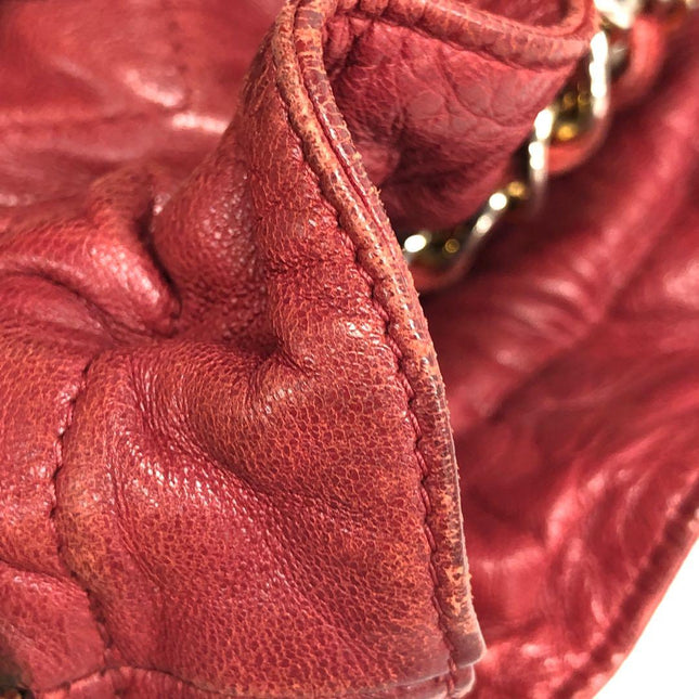 Chanel Vintage Drawstring Mini Bucket Bag Red Lambskin Matelasse