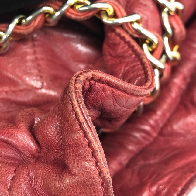Chanel Vintage Drawstring Mini Bucket Bag Red Lambskin Matelasse