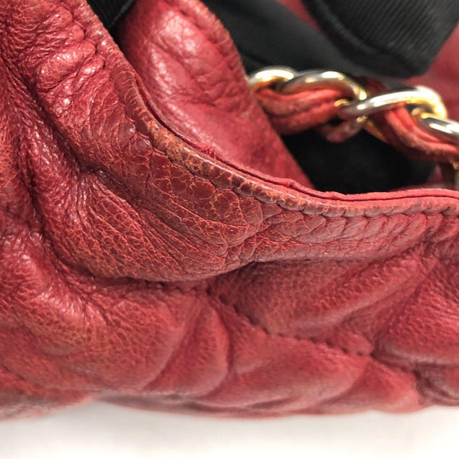 Chanel Vintage Drawstring Mini Bucket Bag Red Lambskin Matelasse