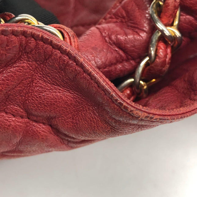 Chanel Vintage Drawstring Mini Bucket Bag Red Lambskin Matelasse