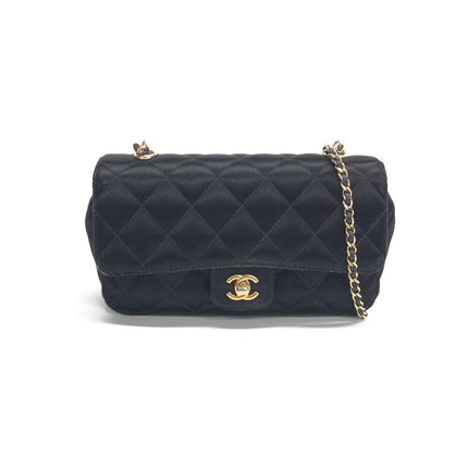 Chanel Classic Flap Mini Black Silk Satin Gold Hardware 2015-2016-Luxbags