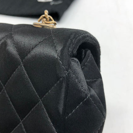 Chanel Classic Flap Mini Black Silk Satin Gold Hardware 2015-2016