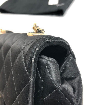 Chanel Classic Flap Mini Black Silk Satin Gold Hardware 2015-2016