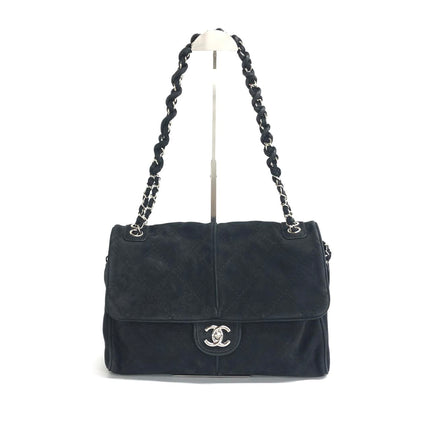 Chanel Nubuck Suede Darjeeling Flap Bag Ultimate Stitch Black Jumbo Bag-Luxbags