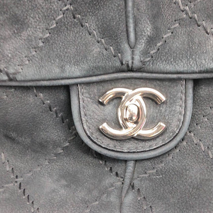 Chanel Nubuck Suede Darjeeling Flap Bag Ultimate Stitch Black Jumbo Bag