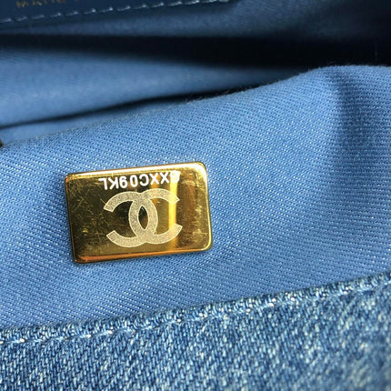 Chanel Classic Flap Mini Rectangular Blue Denim Jeans Gold Hardware Microchip