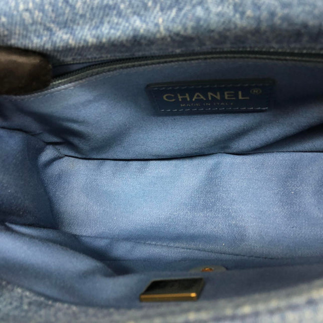 Chanel Classic Flap Mini Rectangular Blue Denim Jeans Gold Hardware Microchip