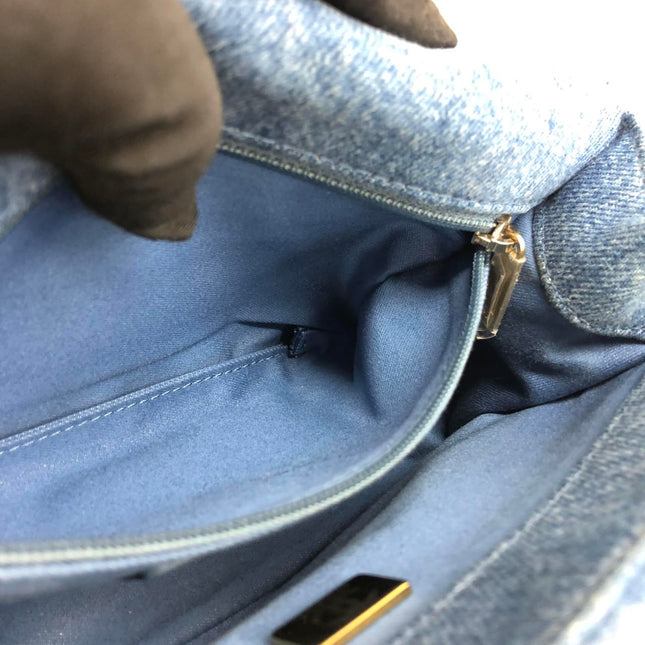 Chanel Classic Flap Mini Rectangular Blue Denim Jeans Gold Hardware Microchip