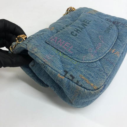 Chanel Classic Flap Mini Rectangular Blue Denim Jeans Gold Hardware Microchip