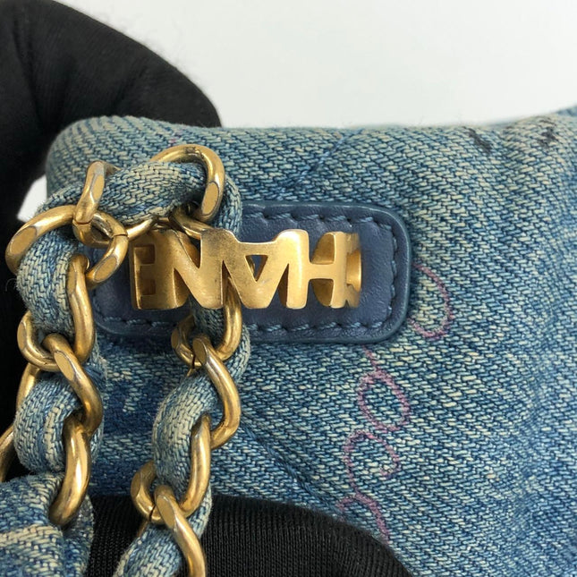 Chanel Classic Flap Mini Rectangular Blue Denim Jeans Gold Hardware Microchip