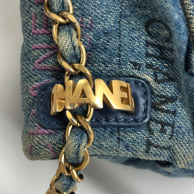 Chanel Classic Flap Mini Rectangular Blue Denim Jeans Gold Hardware Microchip