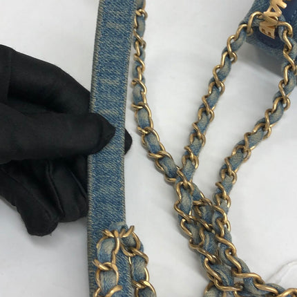 Chanel Classic Flap Mini Rectangular Blue Denim Jeans Gold Hardware Microchip
