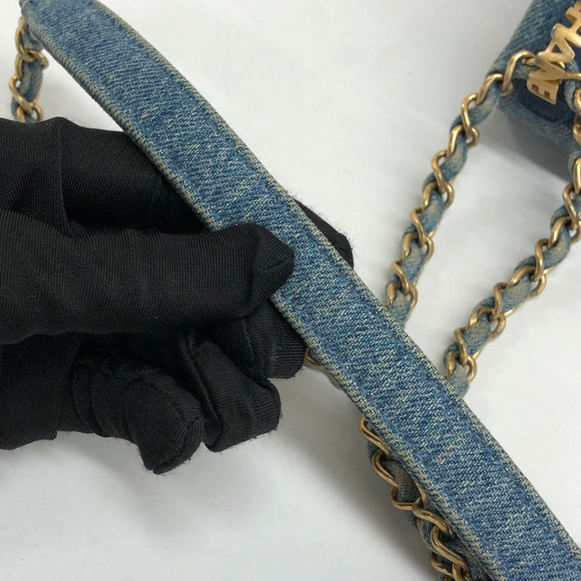 Chanel Classic Flap Mini Rectangular Blue Denim Jeans Gold Hardware Microchip