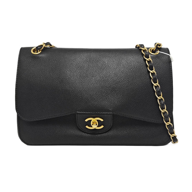 Chanel Classic Flap Jumbo Black Caviar Leather Double Flap with Gold Hardware 2017-Luxbags