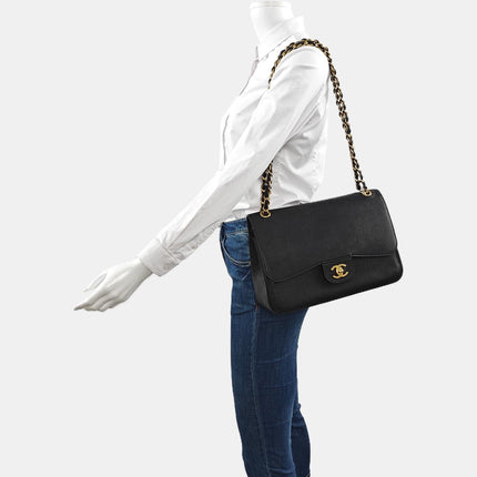 Chanel Classic Flap Jumbo Black Caviar Leather Double Flap with Gold Hardware 2017