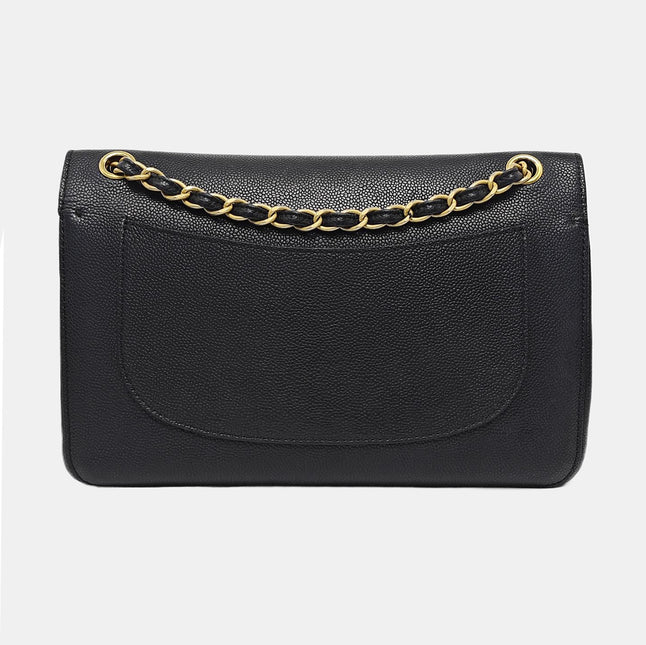 Chanel Classic Flap Jumbo Black Caviar Leather Double Flap with Gold Hardware 2017