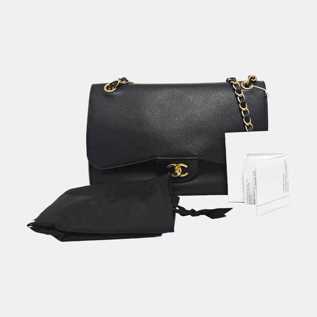 Chanel Classic Flap Jumbo Black Caviar Leather Double Flap with Gold Hardware 2017