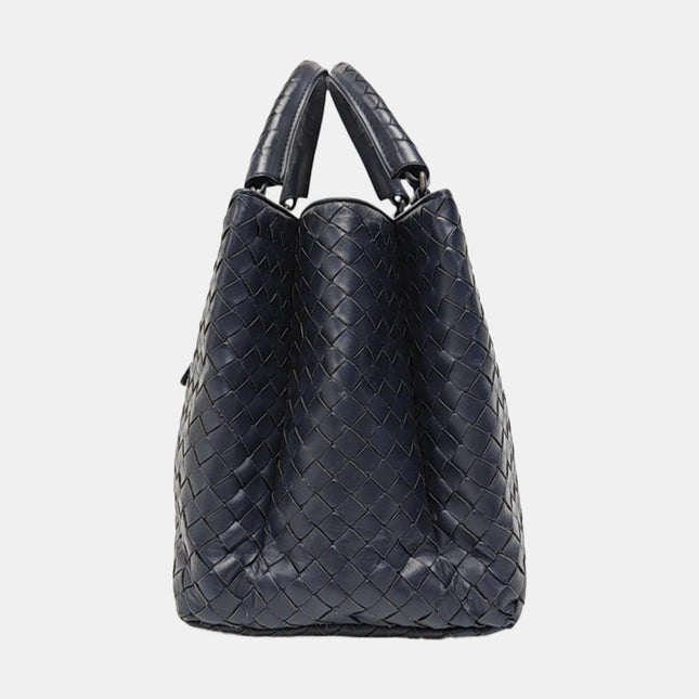Bottega Veneta Roma Handbag Intrecciato Nappa Leather Navy Small 30cm