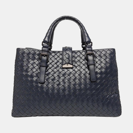 Bottega Veneta Roma Handbag Intrecciato Nappa Leather Navy Small 30cm
