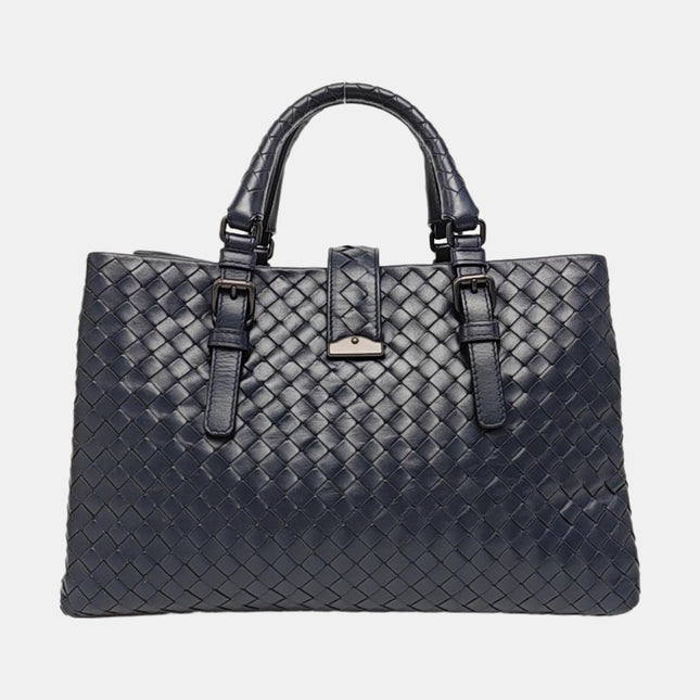 Bottega Veneta Roma Handbag Intrecciato Nappa Leather Navy Small 30cm