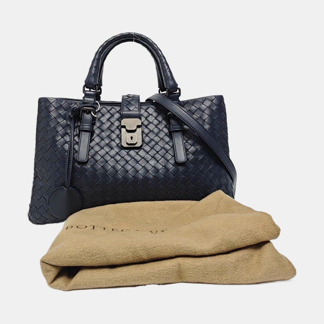 Bottega Veneta Roma Handbag Intrecciato Nappa Leather Navy Small 30cm