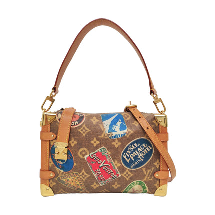 Louis Vuitton Side Trunk Medium Monogram Hotel Labels Brown Multicolor-Luxbags